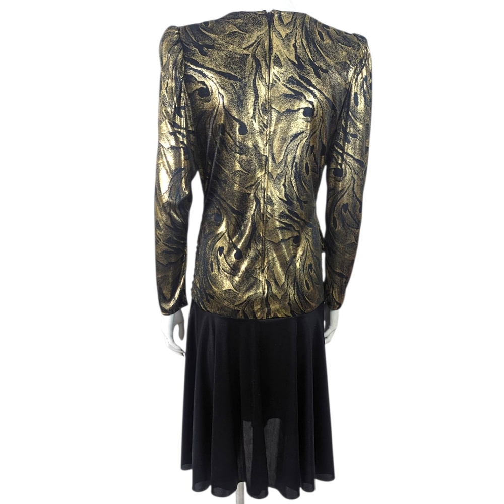 Vintage 80s Metallic Gold Party Dress Cocktail Party Evening Glam Disco Medium - Picture 5 of 10